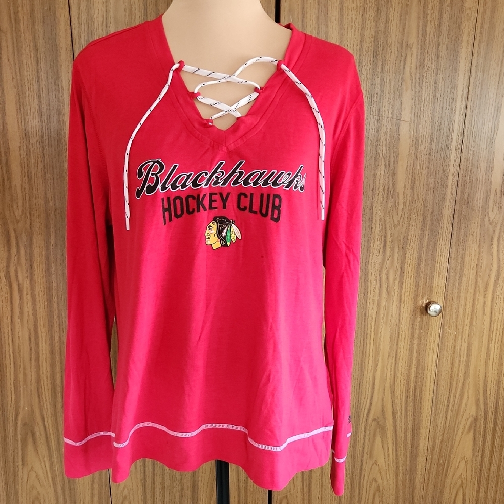 Adidas Chicago Blackhawk Long Sleeved Tee. With Lace-up Front